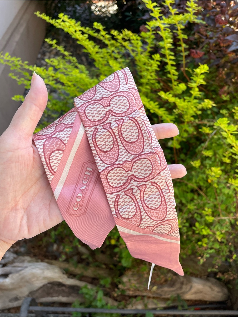 Coach Pink Signature Twilly Scarf